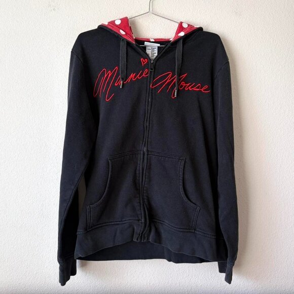 Disney Minnie Mouse Ears Hood Zip Up Hoodie Sweatshirt - Picture 1 of 5
